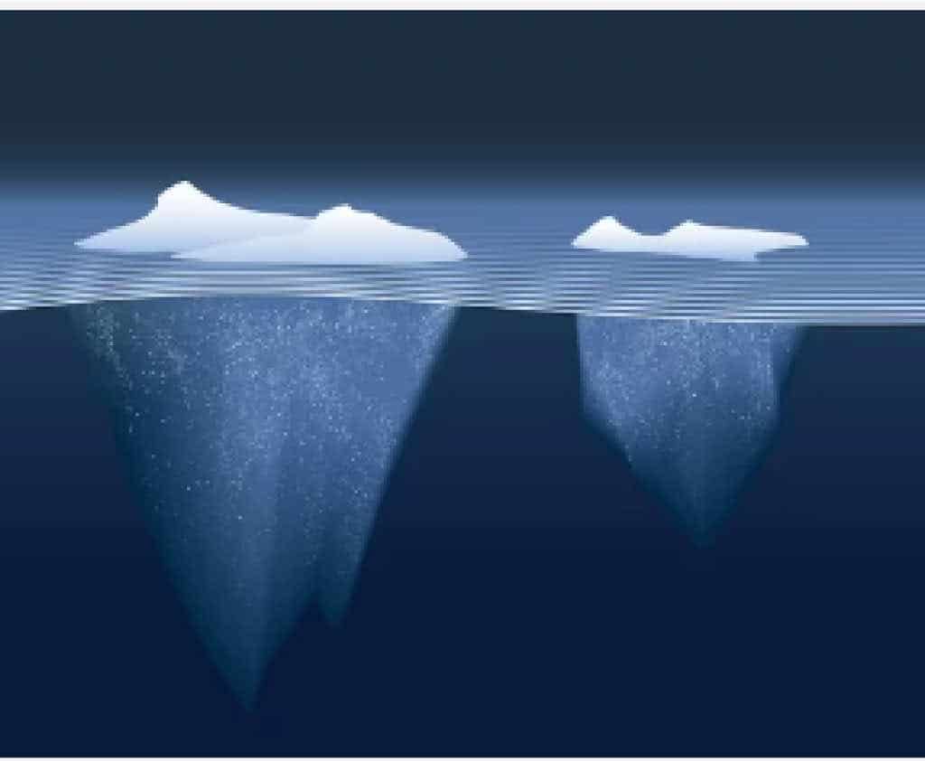 An image of an iceberg 90% below water, symbolizing the quality of insight that is always there