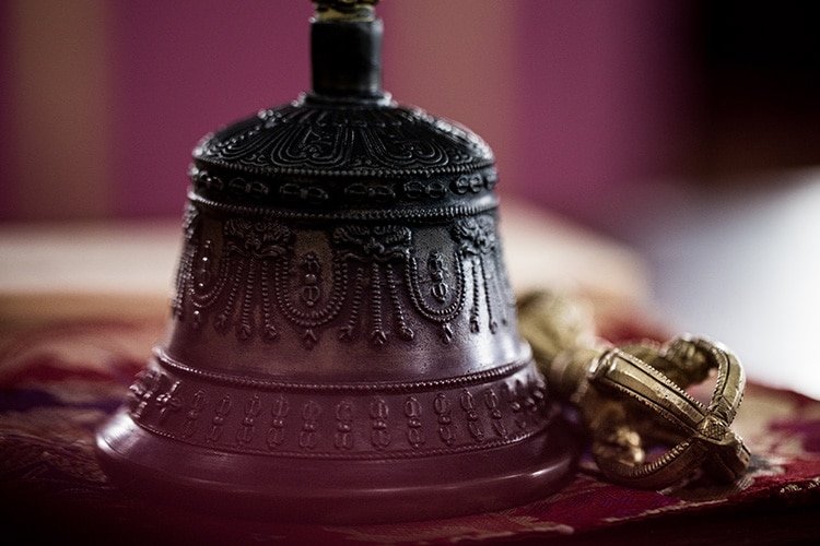 A Tibetan bell and dorje, ritual implements, symbolizing overcoming ignorance