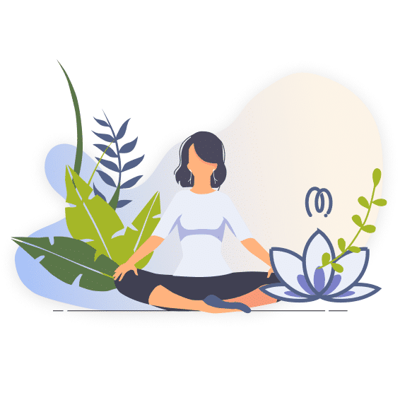 Graphic of an illustrated woman meditating using Mindwork's Life Navigation Course
