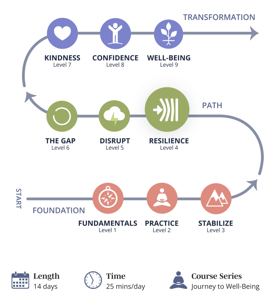 Level 4 Resilience, part of the progressive path through Mindwork's Journey to Well-Being meditation program